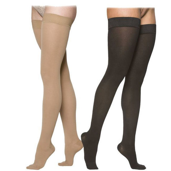 Picture of Sigvaris Cotton Ribbed - Women's Thigh High 30-40mmHg Compression Support Stockings (Grip Top)